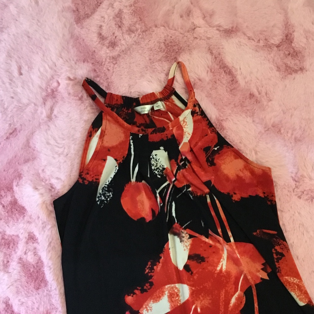 Mlle Gabrielle Black Halter Camisole with Red Floral Accent